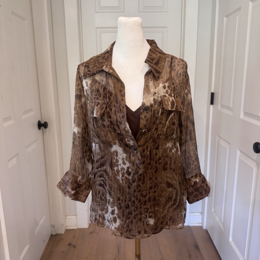 Vtg Y2K Ice Silk Sheer Blouse 2-pc‎ Romantic Whimsigoth Animal Print Top Tank